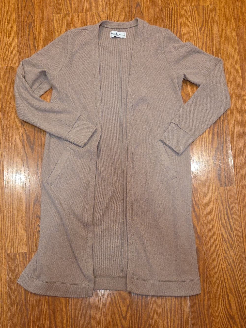 Abercrombie & Fitch Taupe Open-Front Long Sleeve Cardigan Dress